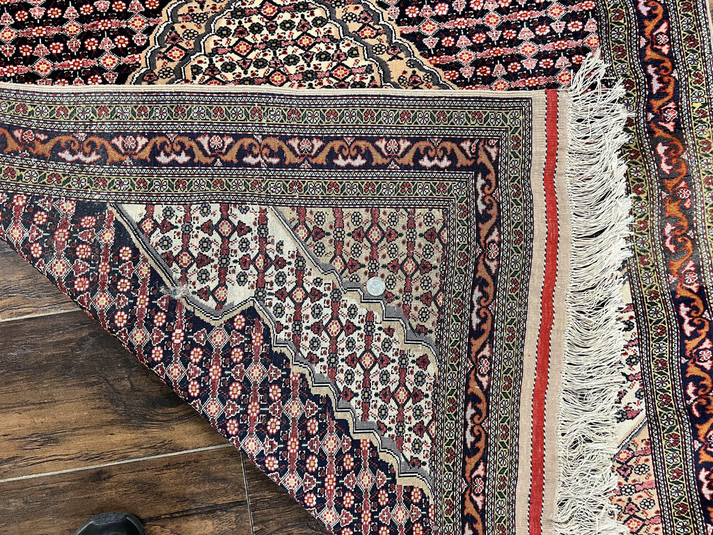 Afghan Rug 4x5, Wool with Silk Highlights, Very Fine Hand Knotted Vintage Oriental Carpet, Herati Pattern, Persian Rug, Bidjar Rug, 400 KPSI