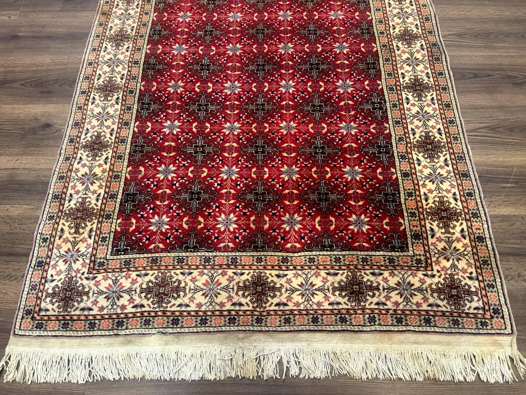 Turkish Sivas Rug 4x6, Red and Cream, Allover Design, Handmade Vintage