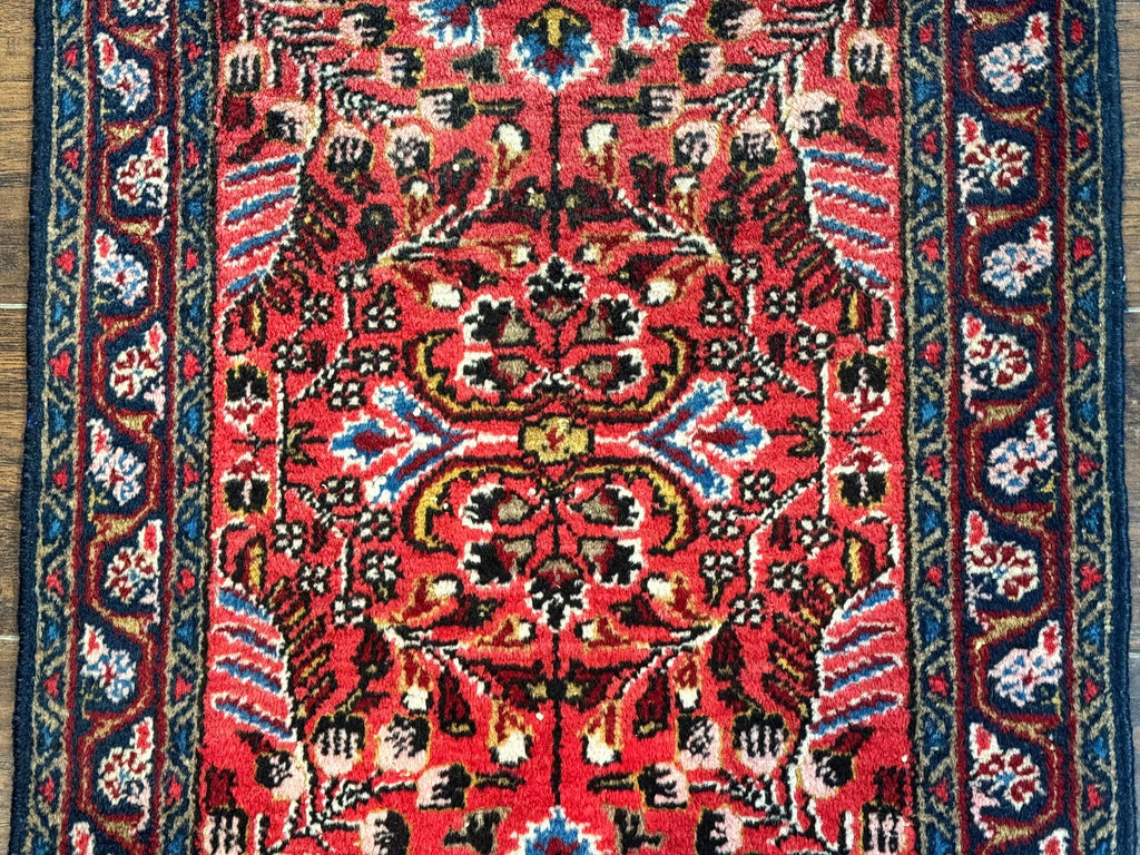 Small Antique Persian Tribal Rug 2x3, Red, Floral, Handmade, Hamadan Rug