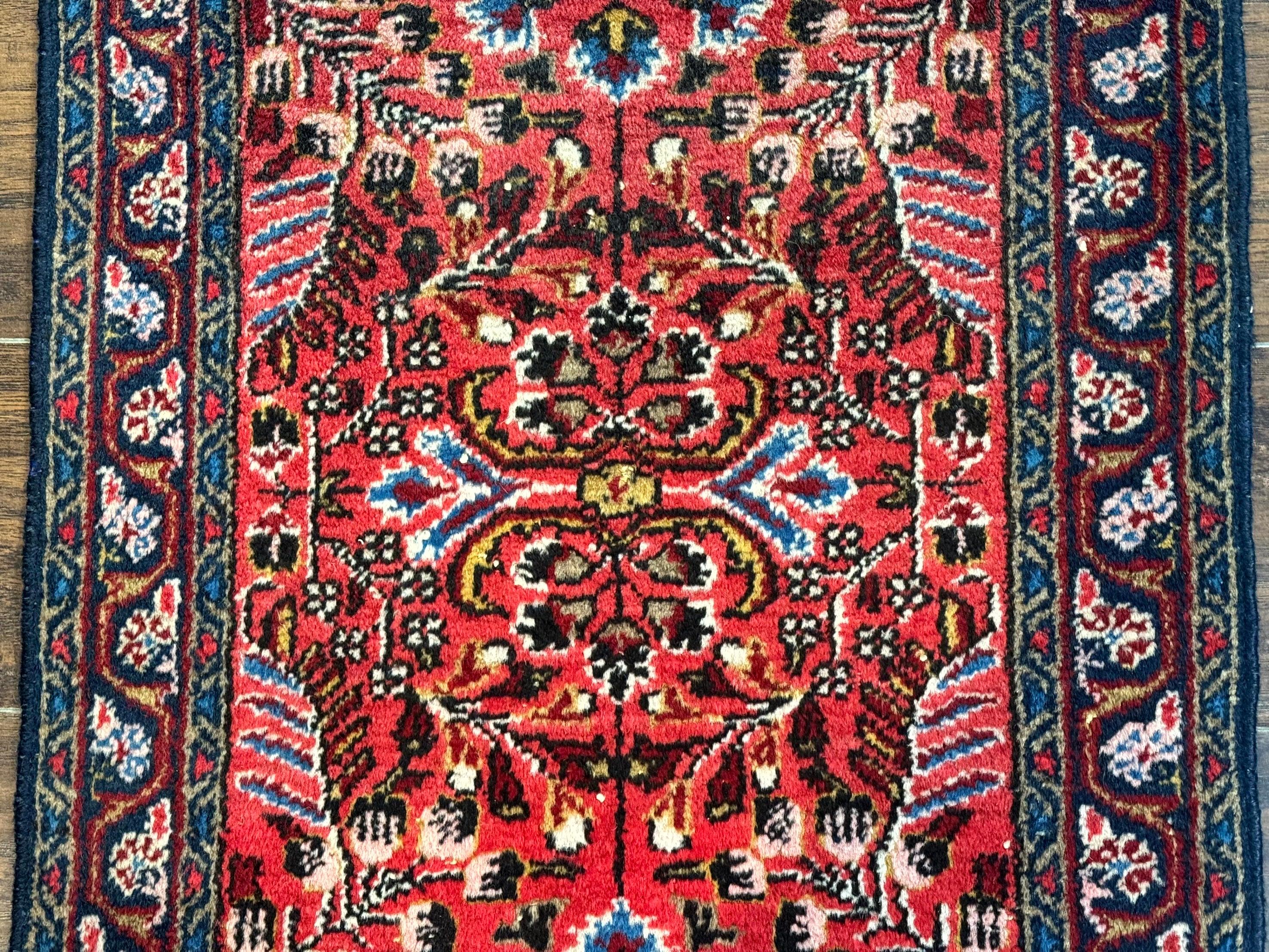 Small Antique Persian Tribal Rug 2x3, Red, Floral, Handmade, Hamadan Rug