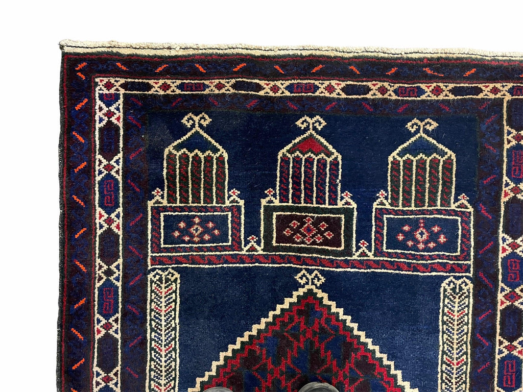 3x5 Vintage Handmade Tribal Wool Rug Balouchi Prayer Rug Afghan Rug Red Blue Wow