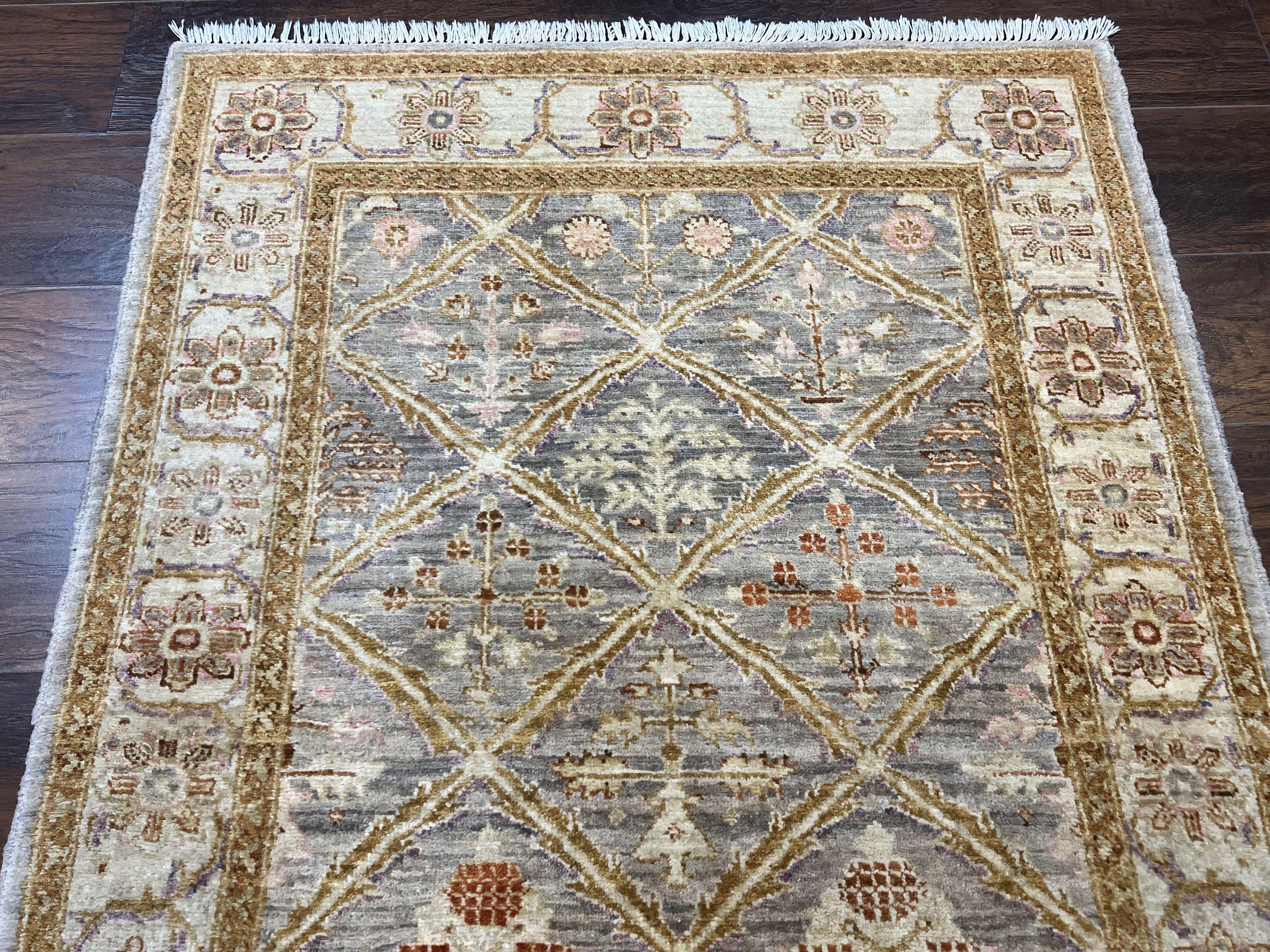 Pakistani Peshawar Rug 3.6 x 5, Safavieh Wool Handmade Hand Knotted Vintage Rug, Panel Design Oriental Carpet, Pair C