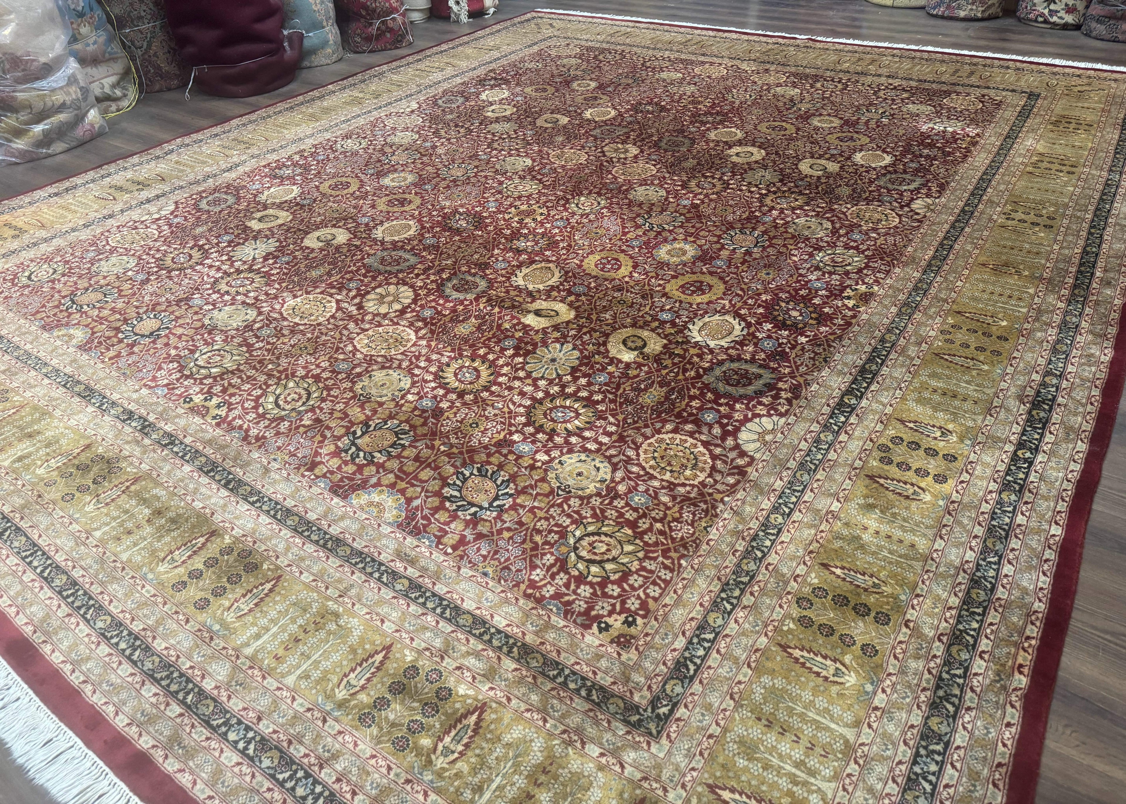 Palace Size Pak Persian Rug 12x15, Brick Red, Allover Pattern, Handmade Oversized Wool Oriental Carpet, Large Area Rug, Fine 225 KPSI