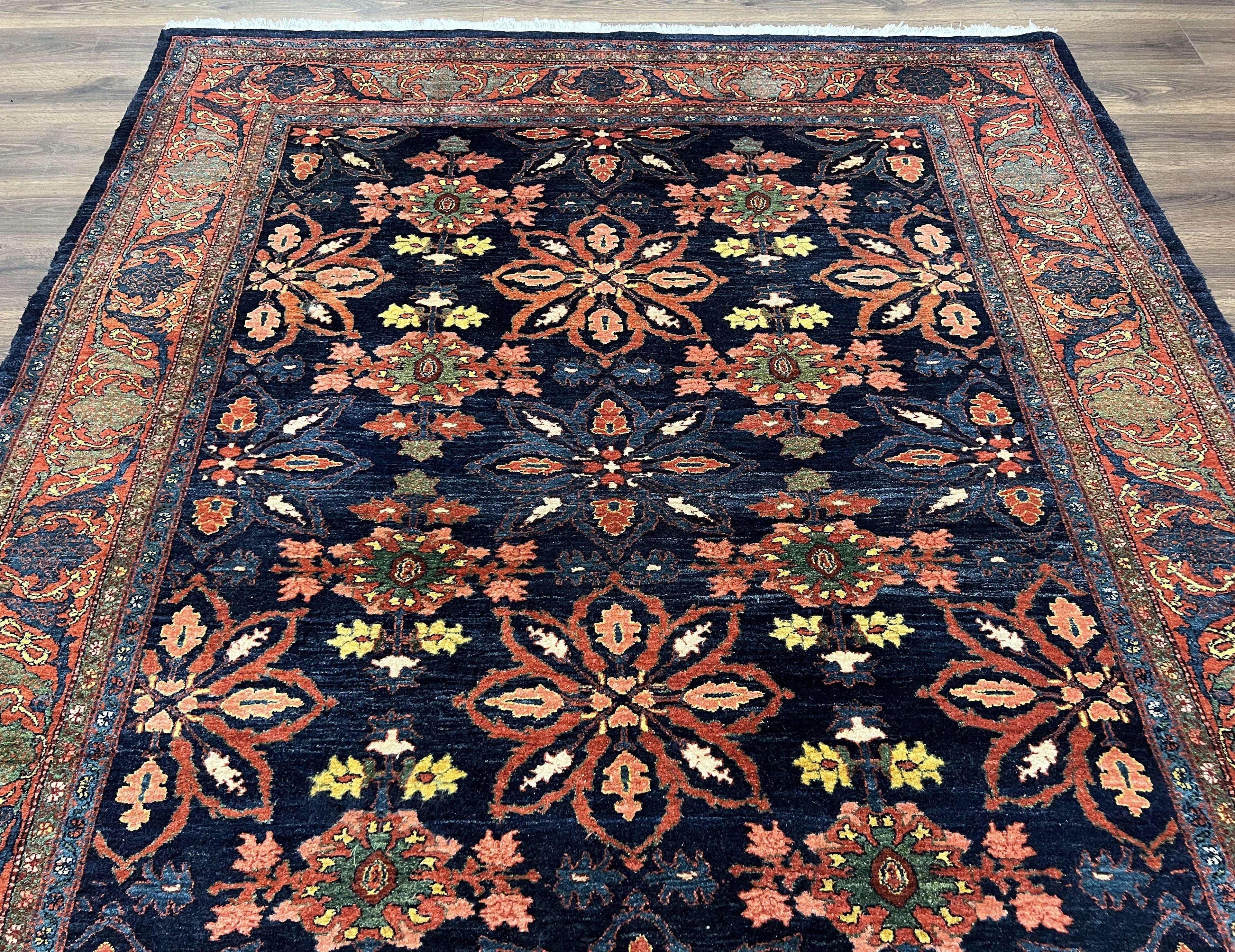 Wonderful Persian Rug 7x10, Navy Blue and Red, Allover Floral Pattern, Bidjar Carpet, Authentic Oriental Rug 7 x 10, Wool Hand Knotted Rug
