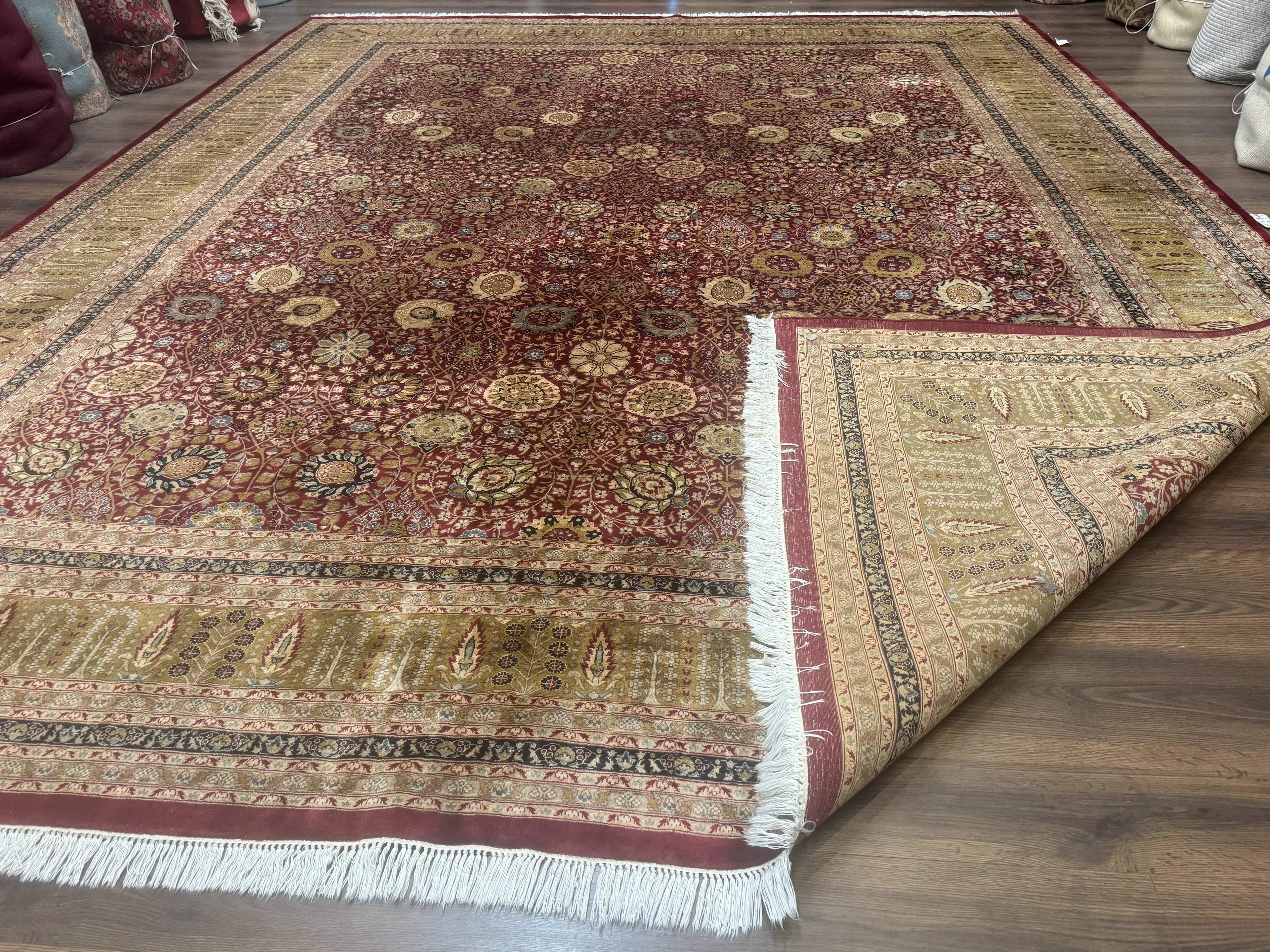 Palace Size Pak Persian Rug 12x15, Brick Red, Allover Pattern, Handmade Oversized Wool Oriental Carpet, Large Area Rug, Fine 225 KPSI