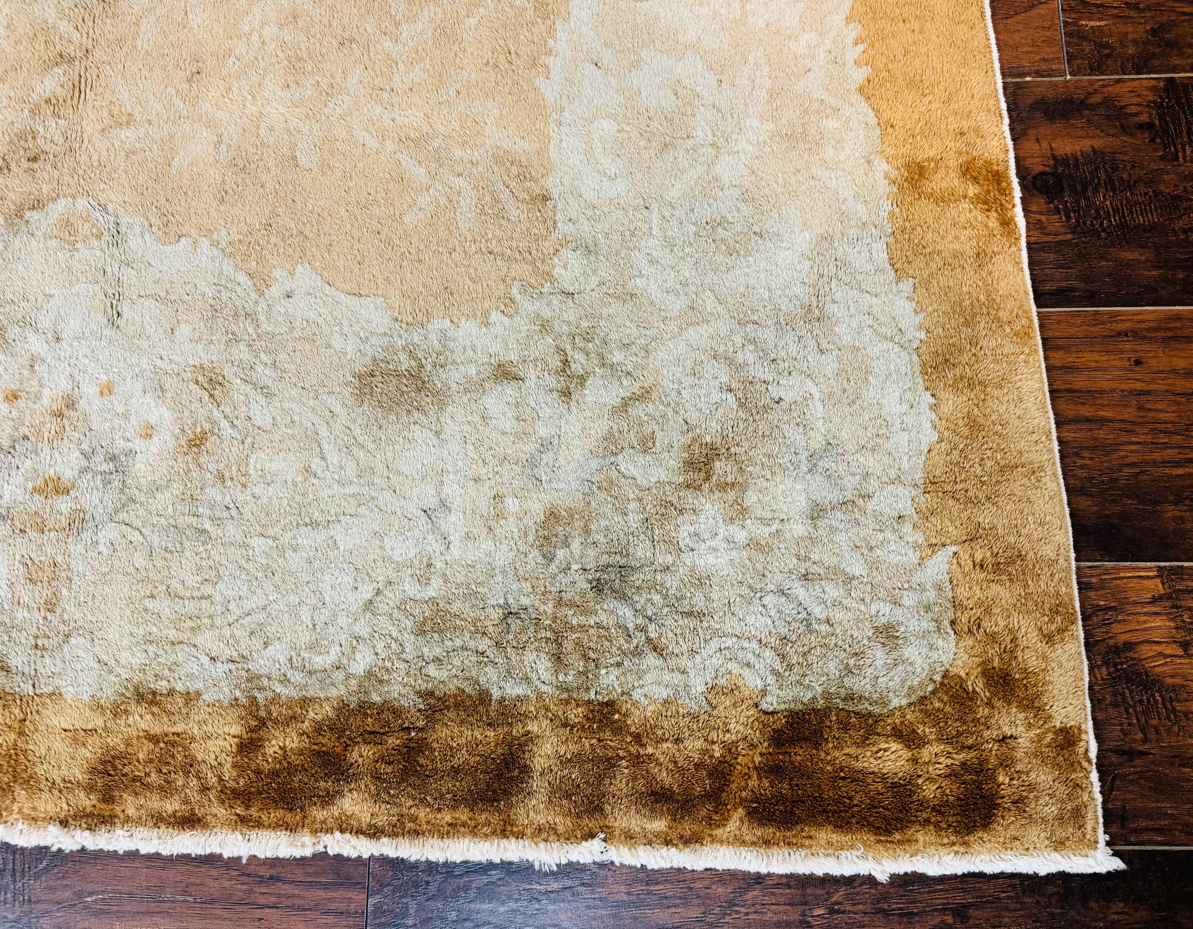 Chinese Peking Rug 5x7, Golden-Tan, Vintage Chinese Wool Carpet