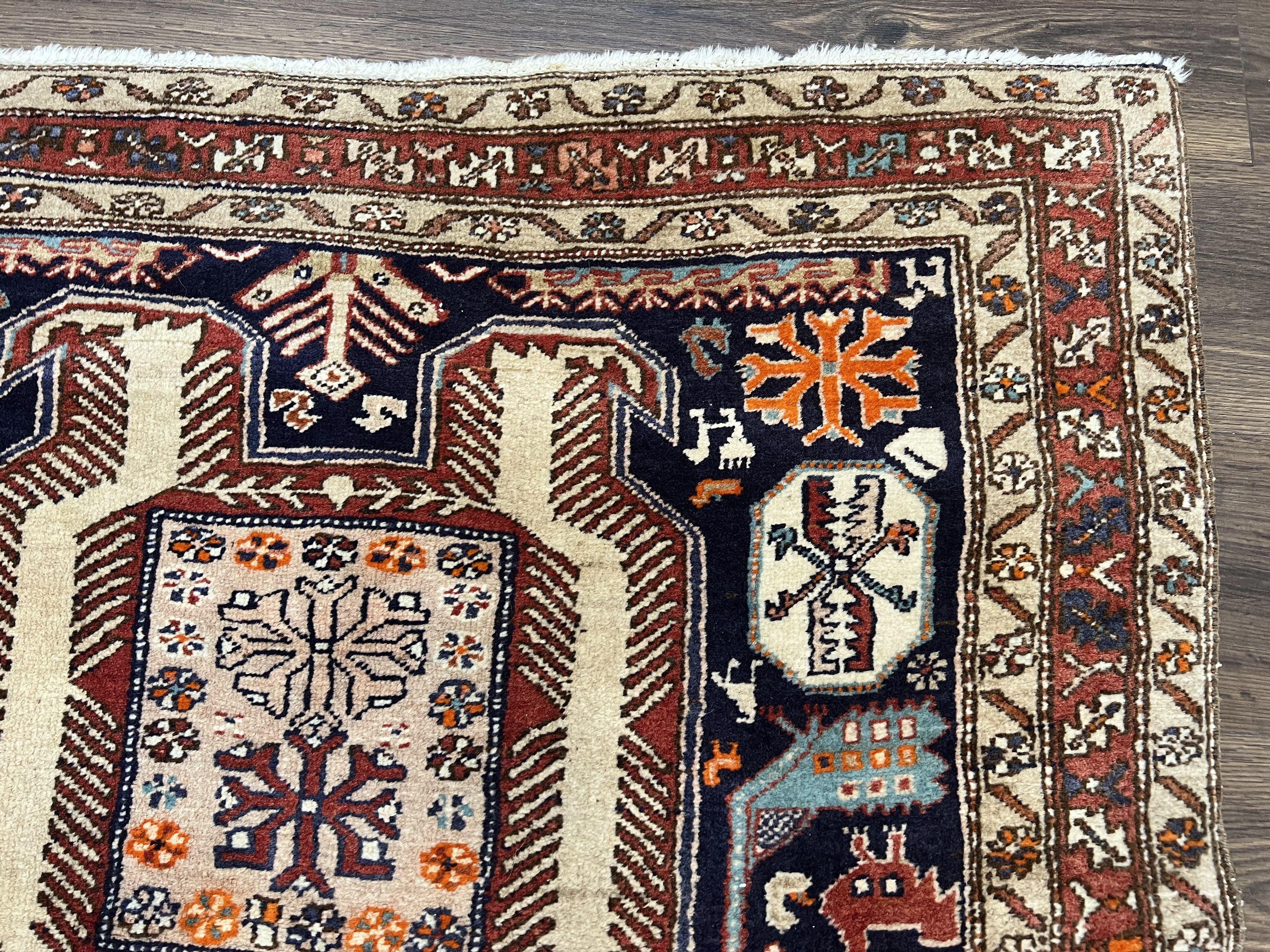 Persian Ardabil Wide Runner Rug 4x10 - Geometric Medallions & Animal Pictorials