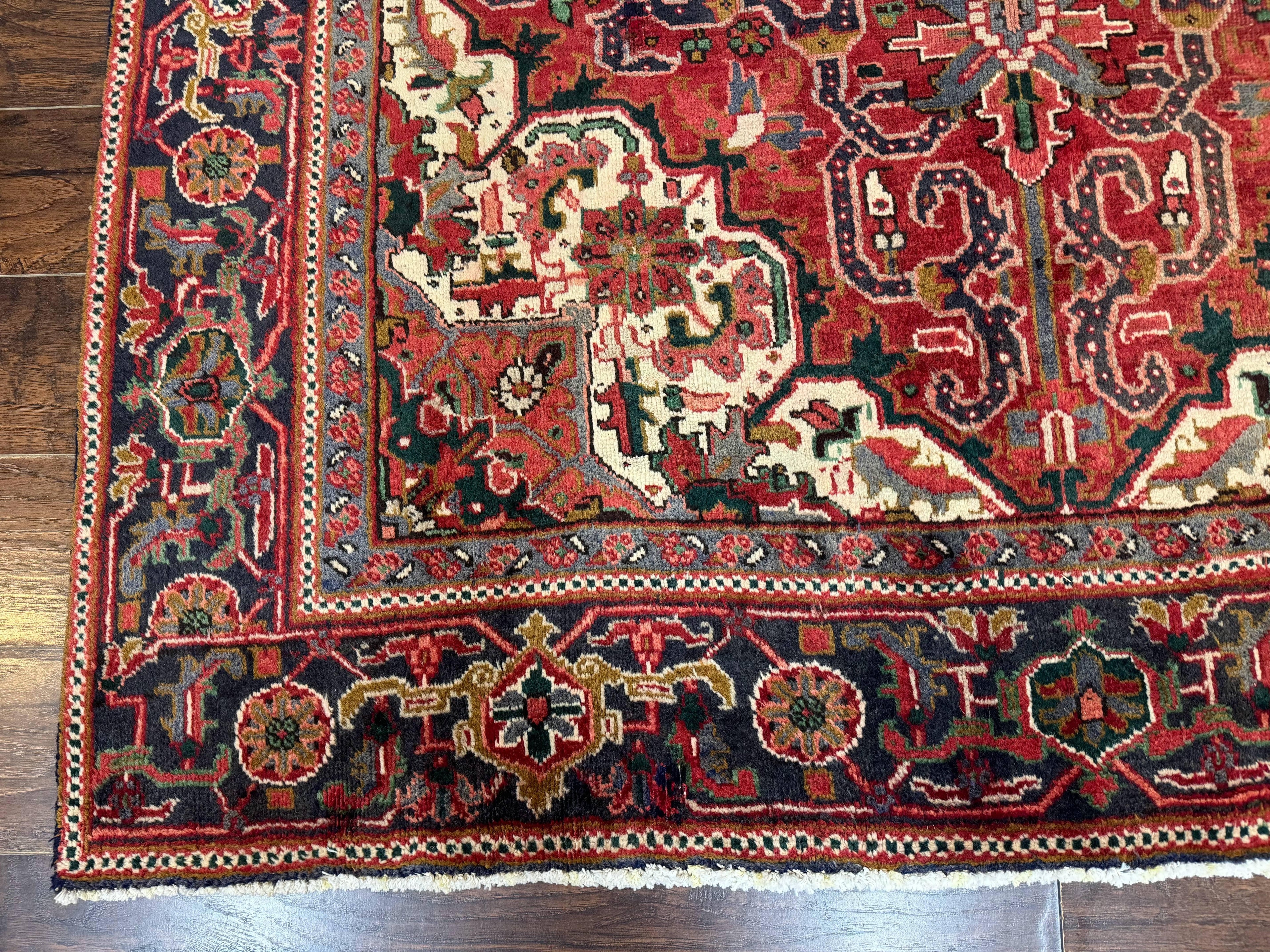 Persian Heriz Rug 6.6 x 9, Geometric Wool Persian Carpet