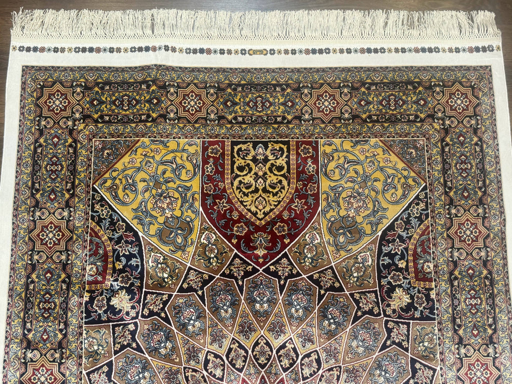 Turkish Silk Rug 4x6, Dome Design, Memluk Carpet, Bamboo Silk, New