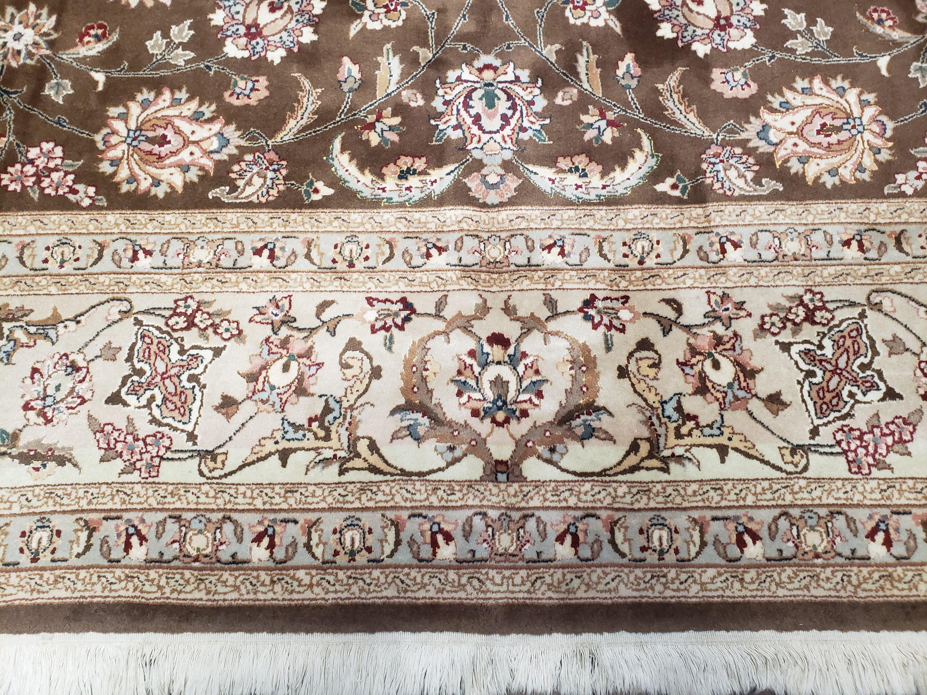 Vintage Pak-Persian Area Rug 9x12, Wool Hand-Knotted Spice Brown & Ivory Traditional Fine Oriental Carpet, Pakistani Carpet, 9 x 12 Fine Rug