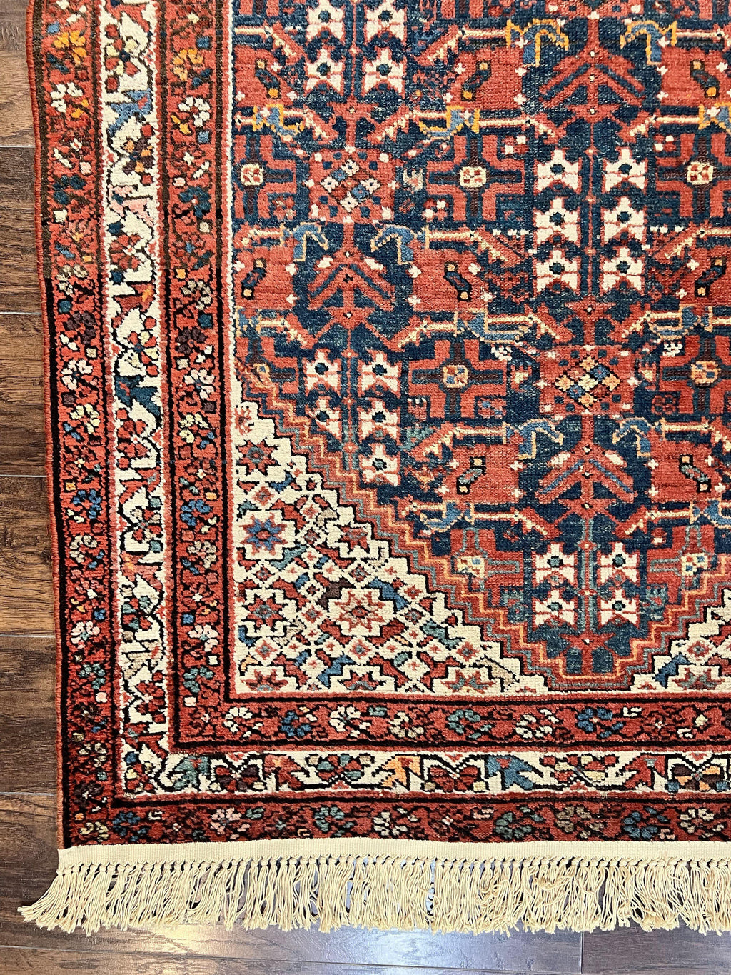 Persian Malayer Rug 4x7, Tribal Rug, Geometric, Antique Oriental Carpet, Red Blue Cream, Boho Rug, Hand Knotted Wool Rug