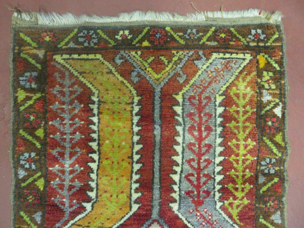 Small Turkish Yastik Rug 1.9 x 2.10, Antique Handmade Oushak Carpet