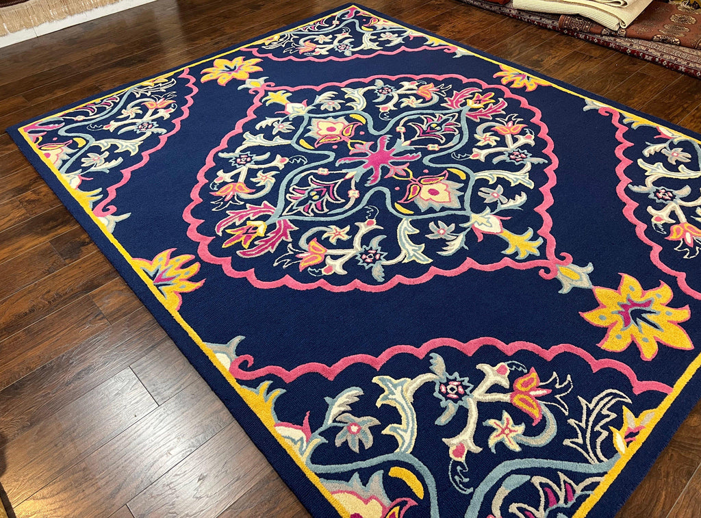 Safavieh Rug 8x10 Belagio Collection, Navy Blue Pink Yellow, Power-Loomed Wool Carpet, Floral Area Rug, Modern Rug, Room Sized 8 x 10 ft Rug