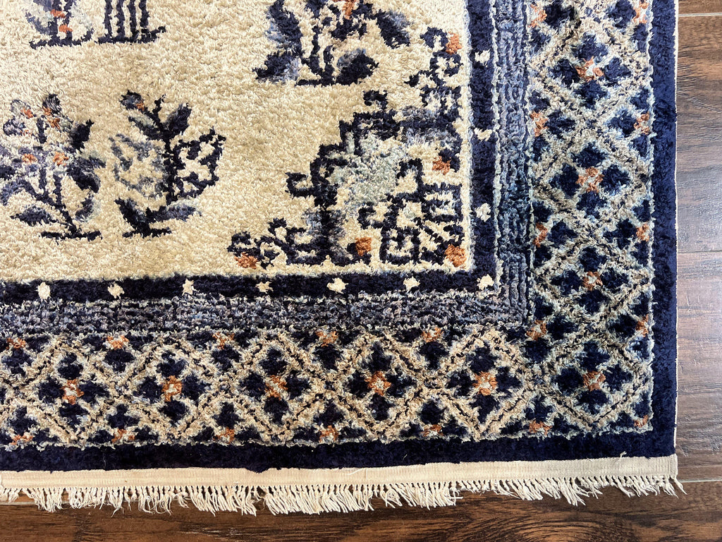 Silk Chinese Rug 3x5, Vintage Handmade Peking Carpet, Asian Oriental Art Deco Rug