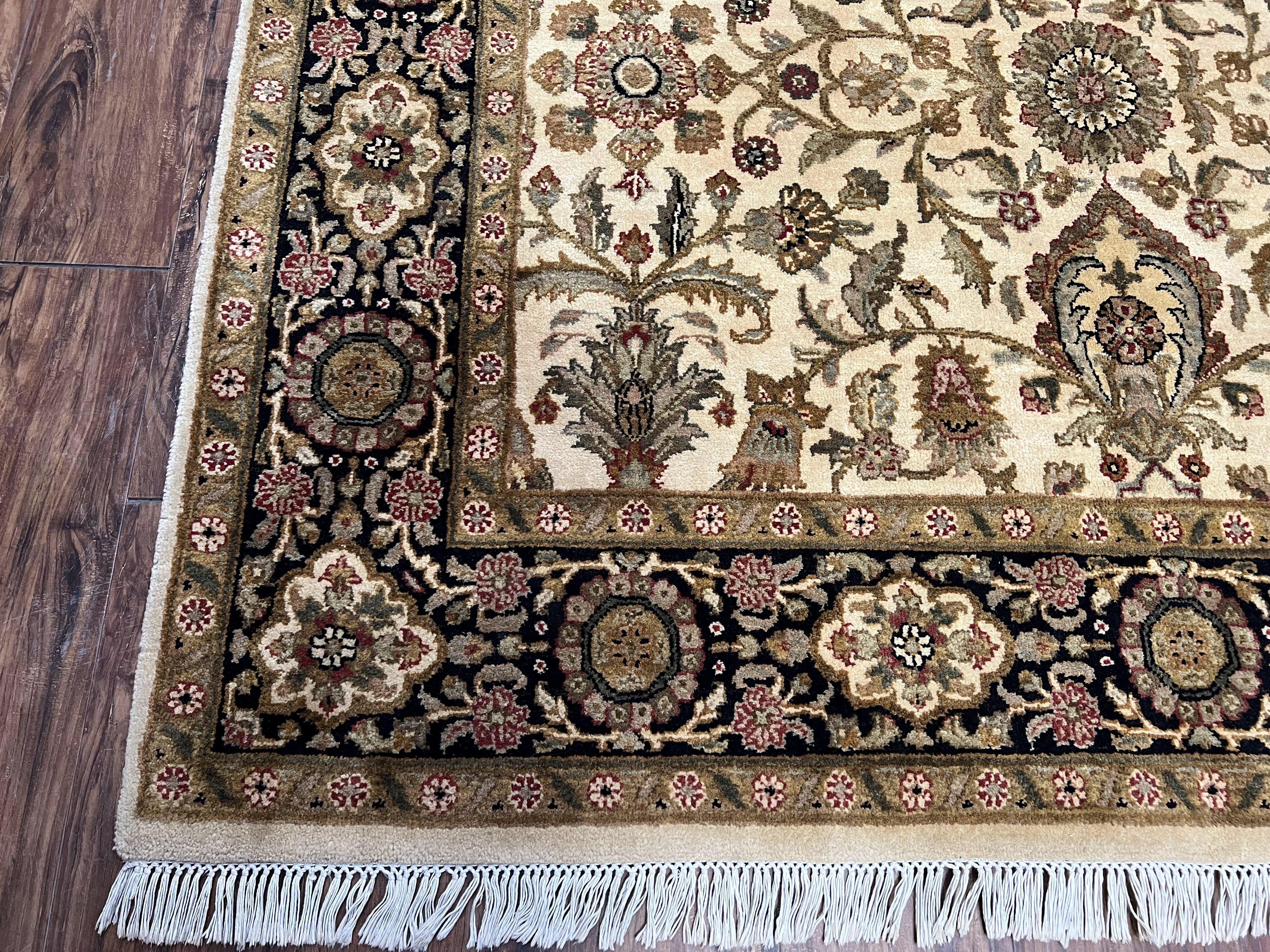 Indo Mahal Rug 6x9, Indian Floral Carpet 6 x 9, Beige and Black, Allover Design, Living Room Rug, Bedroom Rug, Traditional Rug, Vintage Rug
