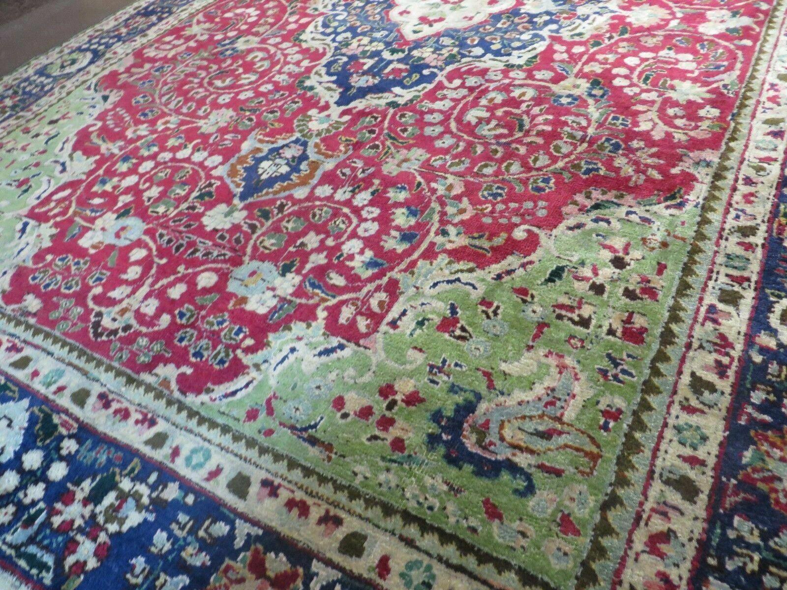 Persian Tabriz Rug 7x10, Red Blue and Green Rug, Allover Floral Medallion Rug, Hand Knotted Rug, Antique Rug 7 x 10 Vintage Wool Oriental Carpet