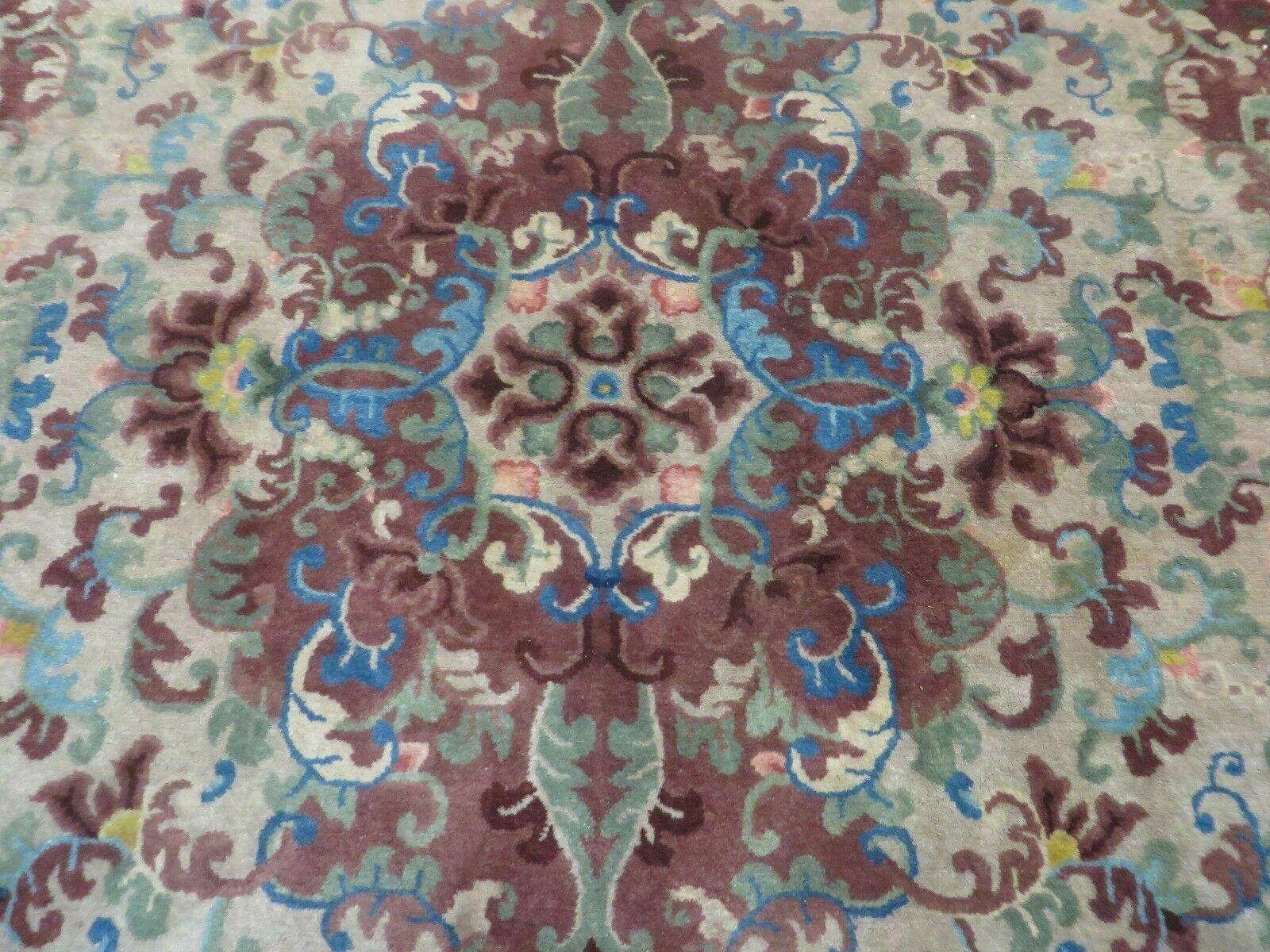 8' X 10' Vintage Handmade Chinese Art Deco Peking Nichols Wool Rug Flowers Nice