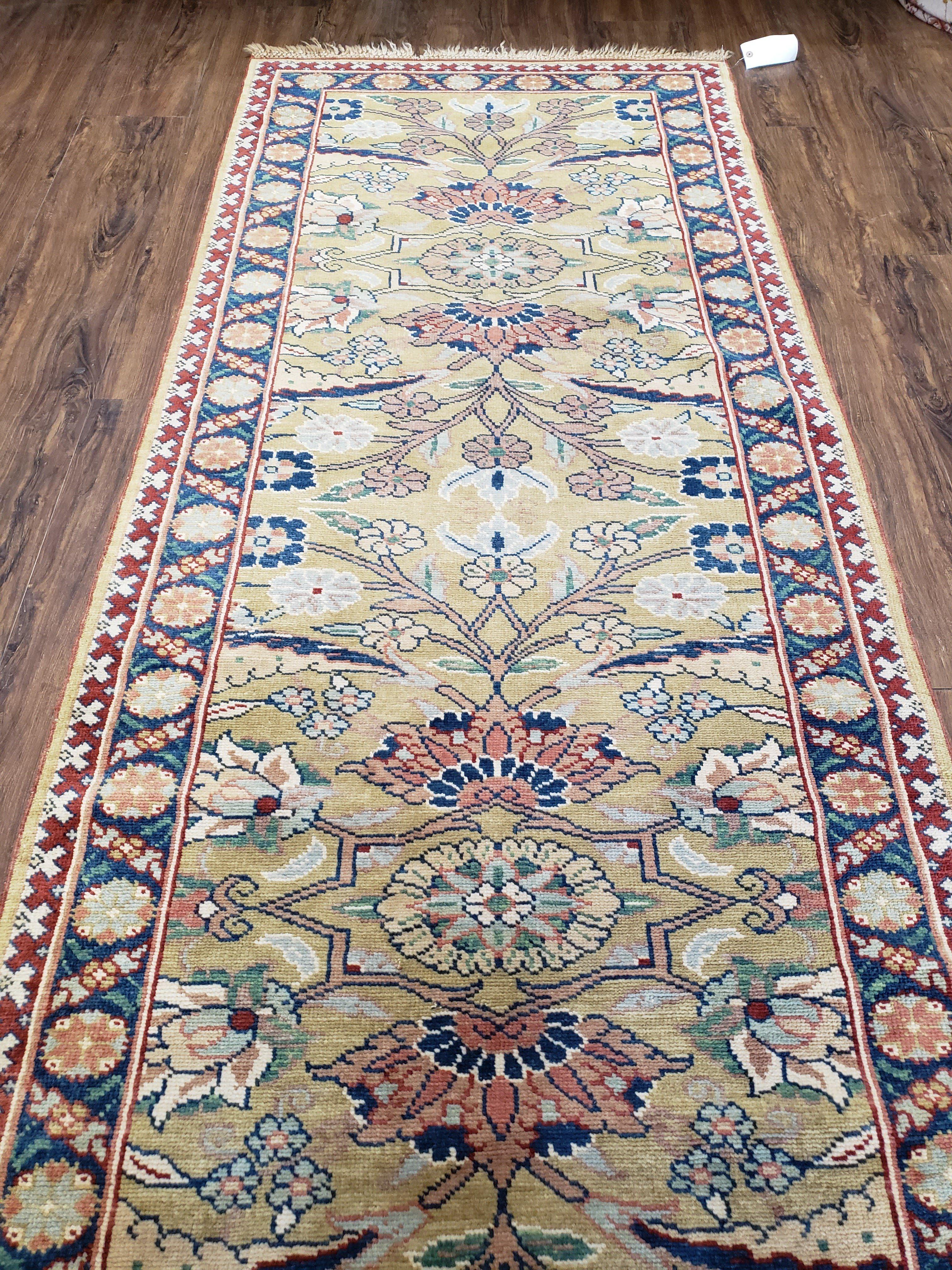 Hallway Runner Rug, Kitchen Runner, Sultanabad Hand Knotted Rug, Farmhouse Rug, 1950s Rug, Mahal Rug, Turkish Rug, Long Runner, Yellow