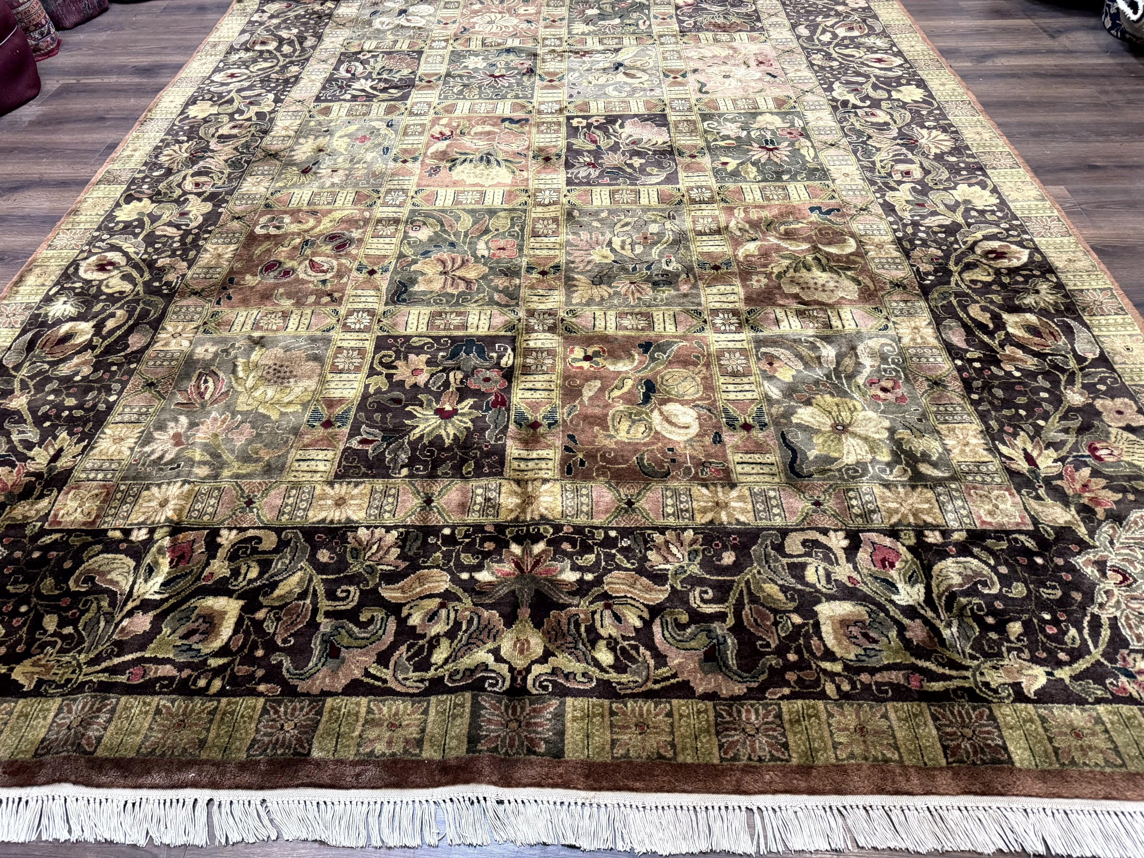 Indo Persian Rug 8.6 x 12 Panel Design Vintage Soft Wool Pile Multicolor
