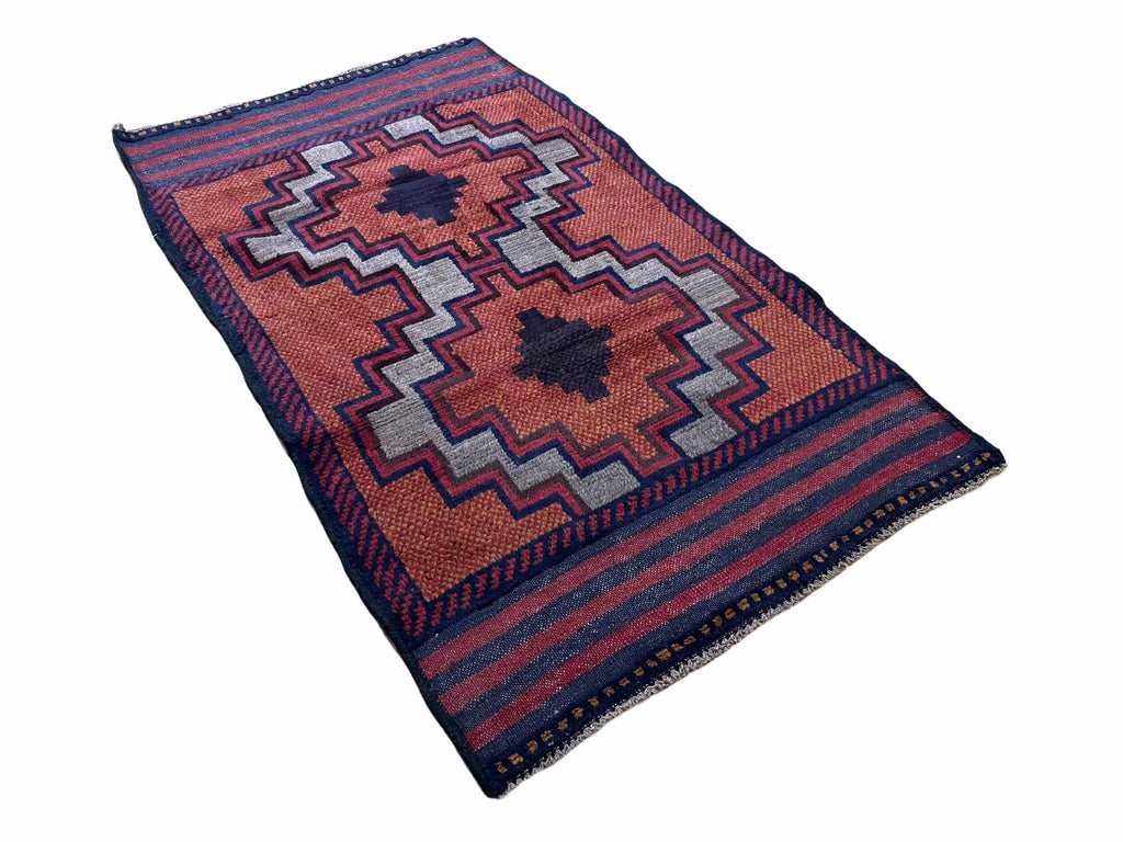 3X5 Vintage Handmade Tribal Wool Rug Balouchi Rug Afghan Rug Red 2' 8" X 4' 8"