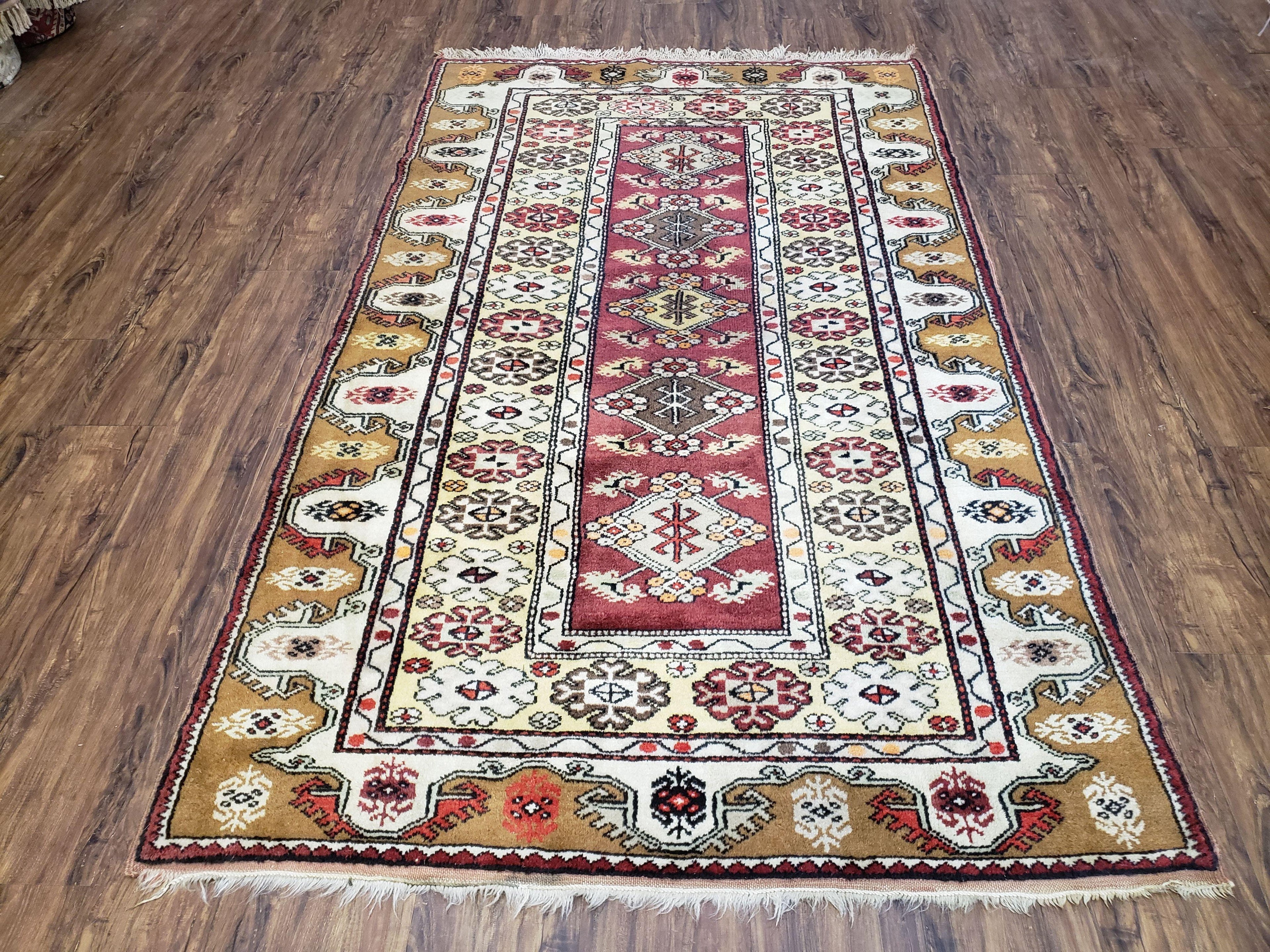 Turkish Caucasian Rug 4x7, Wool Turkish Talish Carpet, Geometric Rug