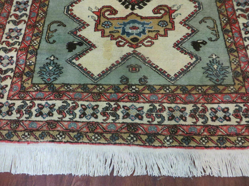4' X 7' Vintage Handmade Knotted Rug India Caucasian Wool Soft Green Organic