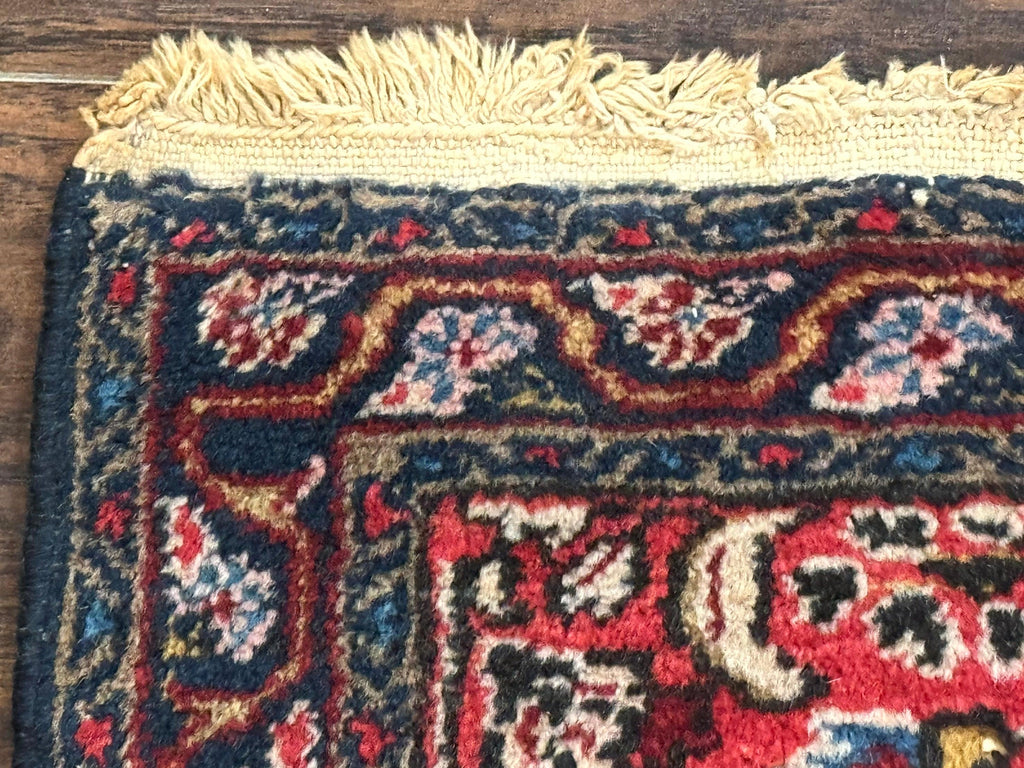 Small Antique Persian Tribal Rug 2x3, Red, Floral, Handmade, Hamadan Rug