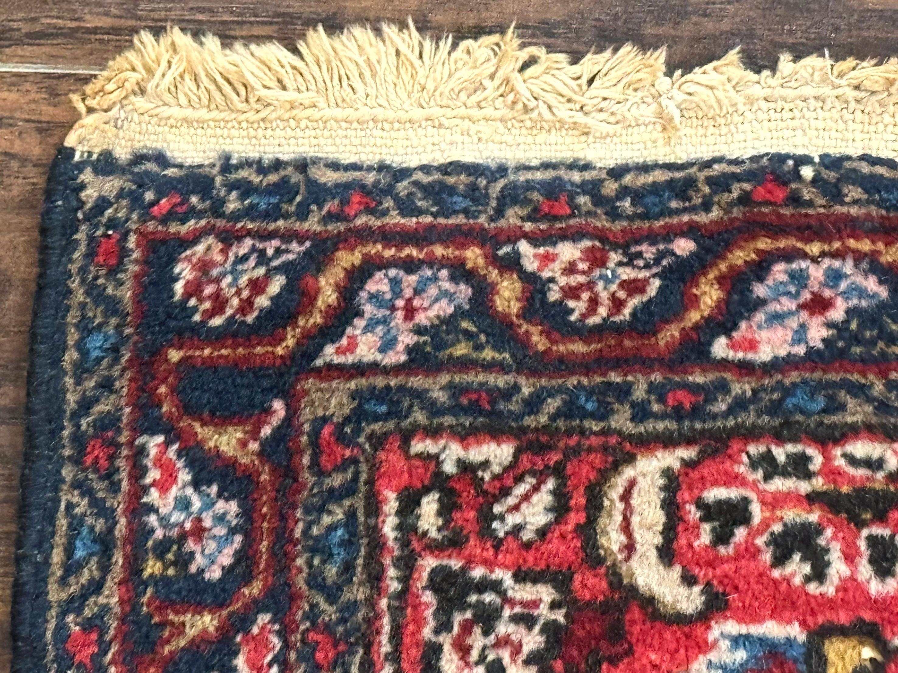 Small Antique Persian Tribal Rug 2x3, Red, Floral, Handmade, Hamadan Rug