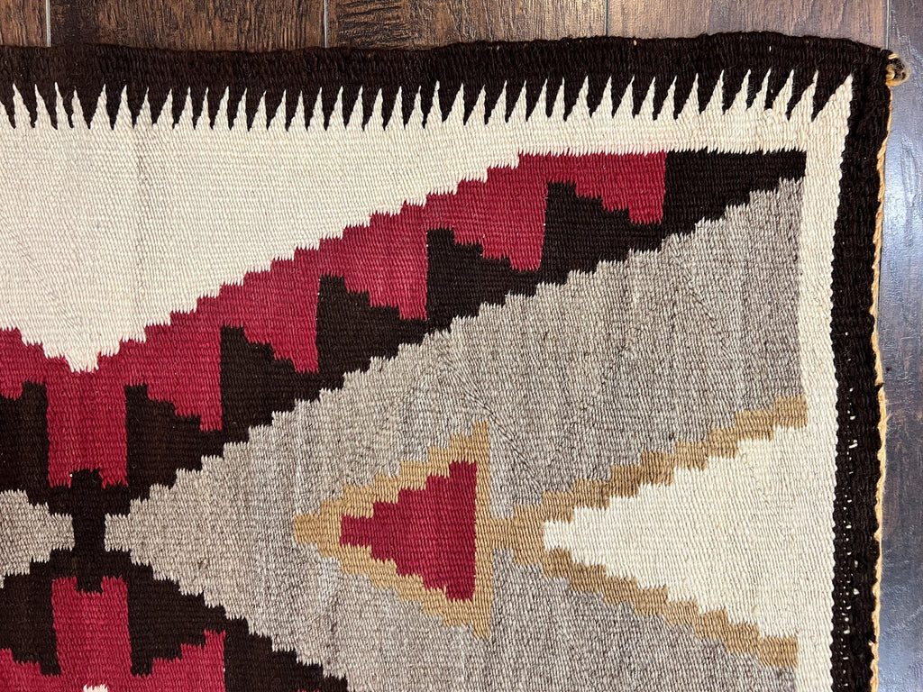 Antique Navajo Rug 2x4, Collectible Native American Wool Handmade Rug, Ivory Black Red Gray, Vintage Navajo Textile