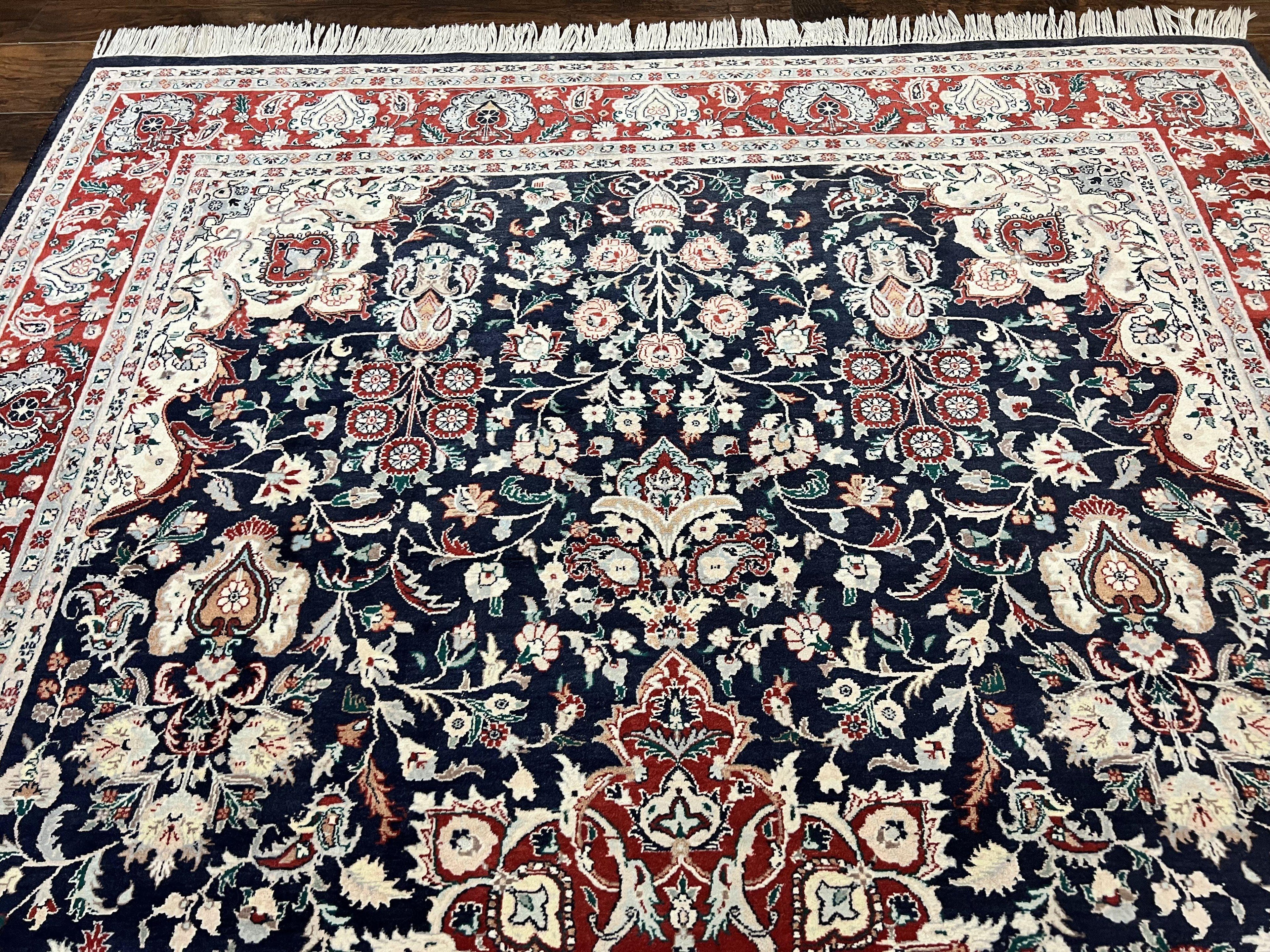 Pak Persian Rug 6x9, Floral Medallion, Dark Blue, Traditional Oriental Carpet, Handmade Wool Vintage Medium Size Rug, 240 KPSI