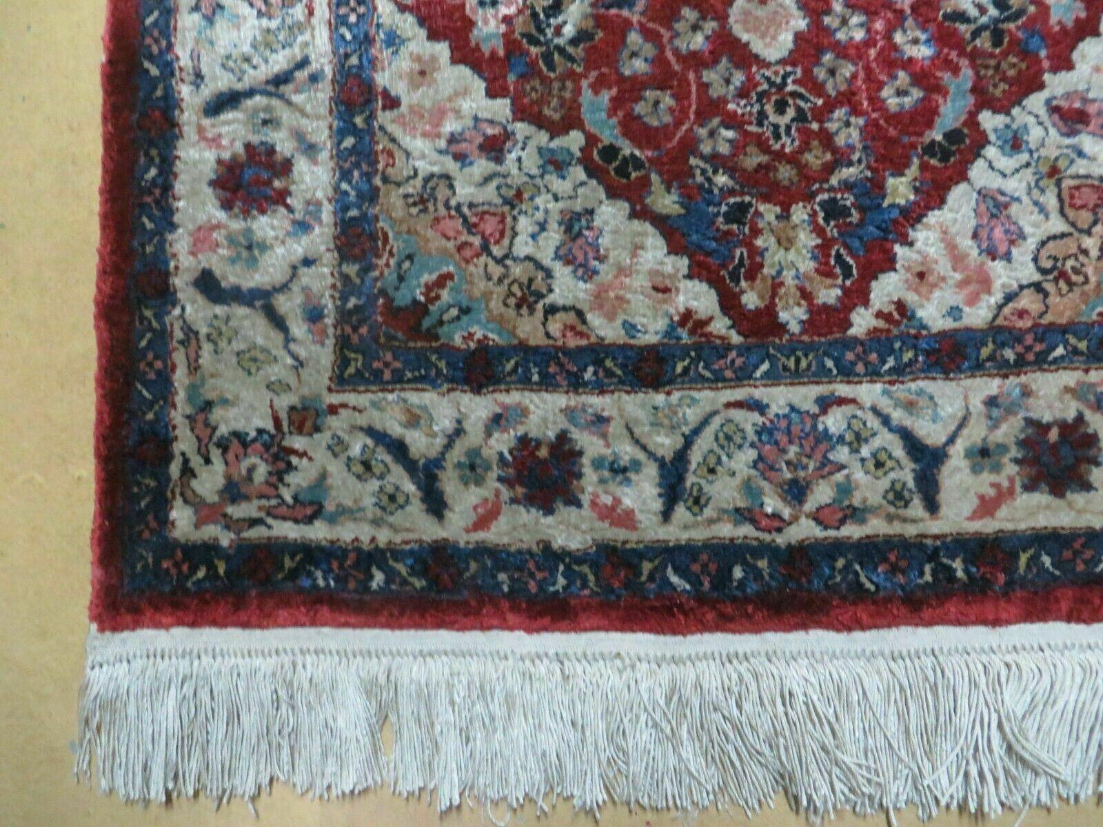 2' X 3' Handmade Chinese Floral Oriental Silk Rug Carpet Nice Red