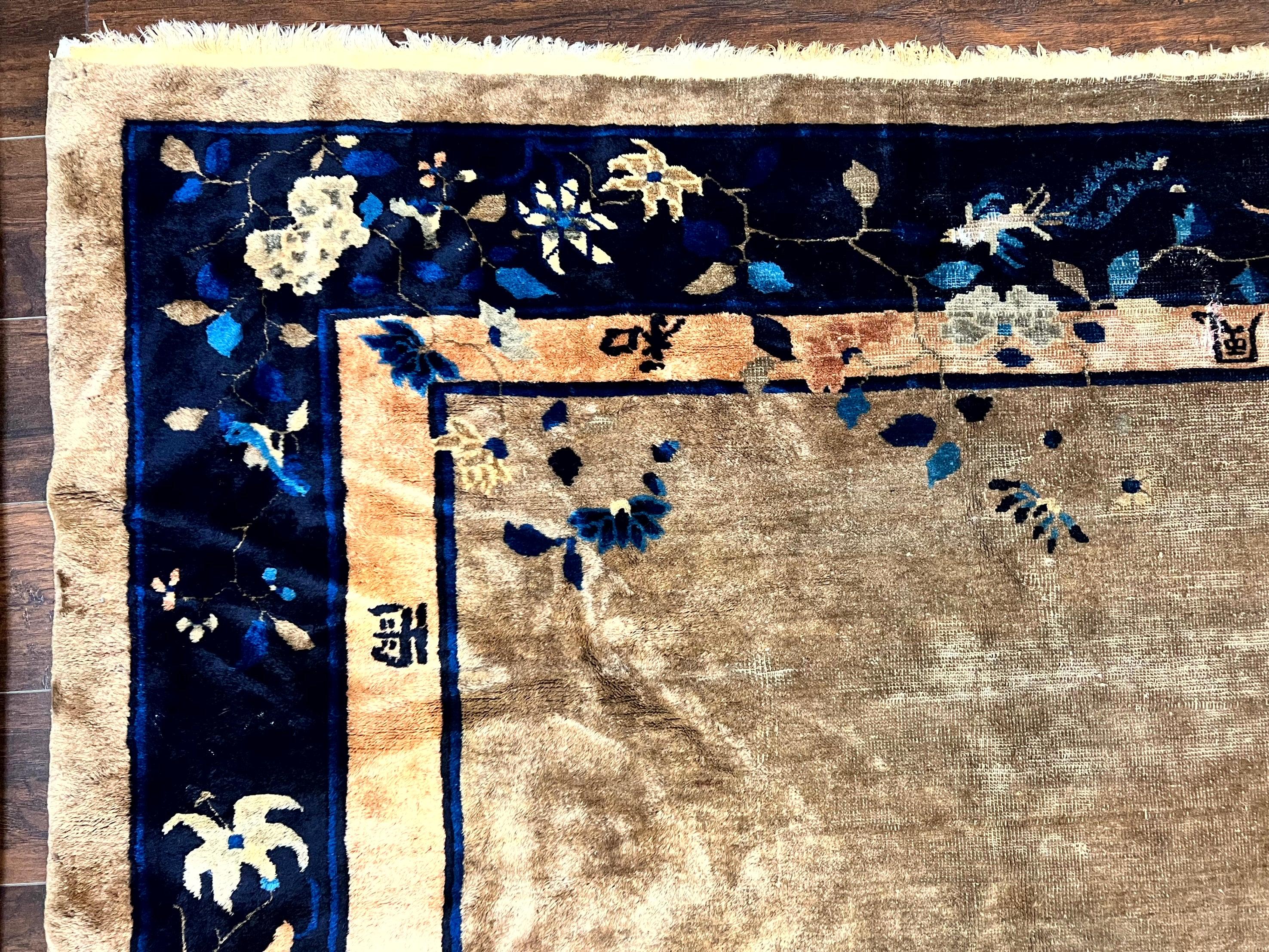 Antique Chinese Wool Rug 10x13, Large 1920s Peking Carpet, Handmade
