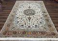Wonderful Persian Tabriz Rug 7x10, Floral Medallion, Very Fine Oriental Carpet, Ivory