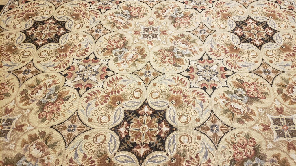 Needlepoint Rug 8x10ft Allover European Design Flowers 100% Wool Hand Knotted Aubusson Area Rug Brand New Flatweave Needle Point Carpet Chic