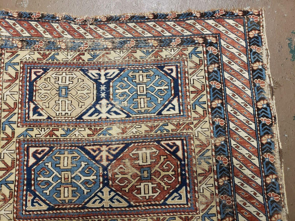 Antique Caucasian Rug 3x5, Shirvan Kazak Tribal Carpet