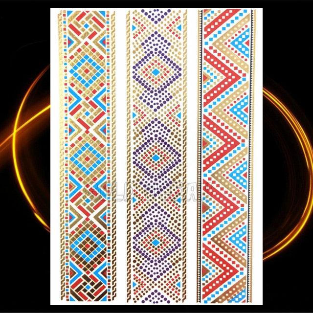 1PC Gold Chain Bracelet Tattoo Sticker Summer Style Fake Jewelry Temporary Tattoo Waterproof Gold Sliver Glitter Body Face Tattoo For Womens