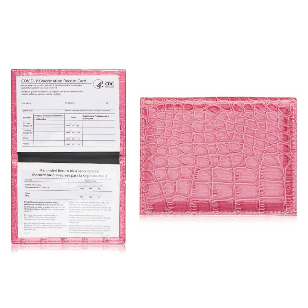 2-Pack: Faux Crocodile Leather Bling CDC Vaccination Card Immunization Record Protector Holder Passport