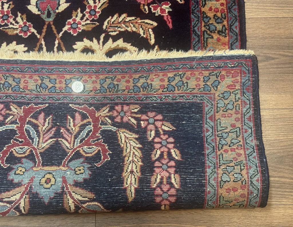 Antique Persian Kerman Rug 2.8 x 4, Navy Blue, Floral