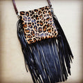 Small Crossbody Handbag w/ Leopard Hide & Fringe