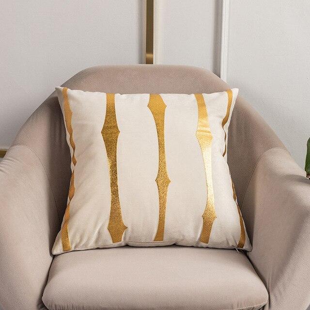 2021 Fashion Striped Pillowcase Festival Home Bronzing Square Decorative Throw Pillow Cover With Gold Striped Cushion Cases Modern Luxury Pillowcases Cushion Cover Soft Fabric Pillow Cases Decorative 45x45CM