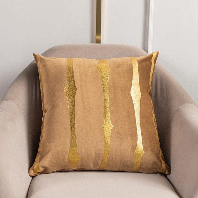 2021 Fashion Striped Pillowcase Festival Home Bronzing Square Decorative Throw Pillow Cover With Gold Striped Cushion Cases Modern Luxury Pillowcases Cushion Cover Soft Fabric Pillow Cases Decorative 45x45CM