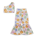 One shoulder top floral pants ribbed kids girls clothing set