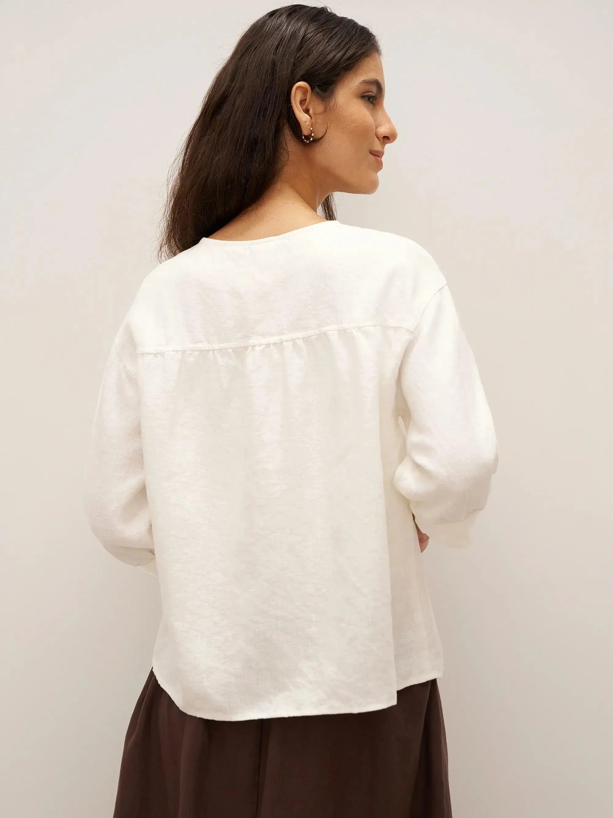100% Linen Button-Front Drop Shoulder Shirt EASTER