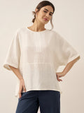 100% Linen Round Neck Mid-Sleeve Top ROBYN
