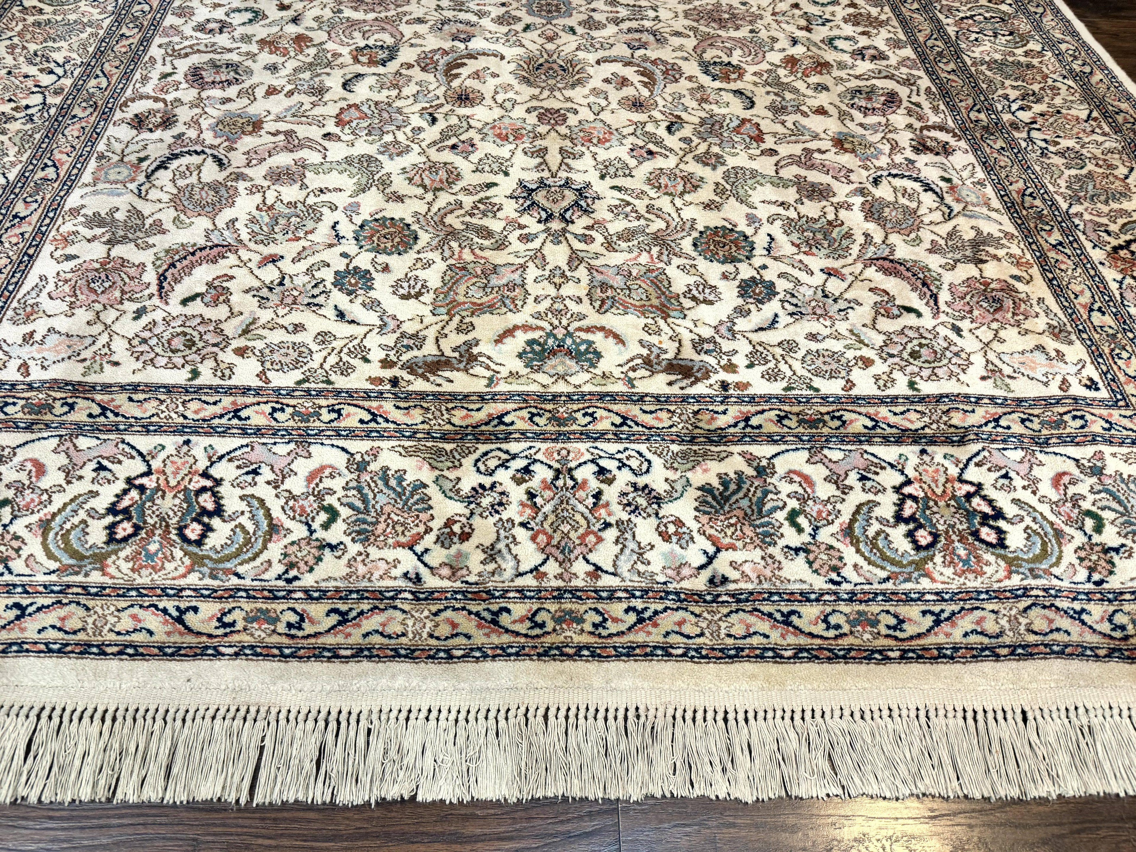 Karastan Rug #738 Tabriz Design 8.8 x 10.6, Room Sized Wool Pile Karastan Carpet, Vintage Discontinued Karastan Area Rug, Ivory, Floral Rug