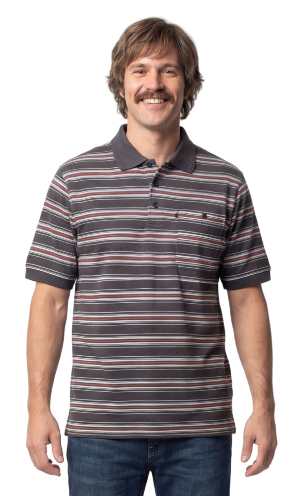 Men's Short Sleeve Pique Polo Shirt in Cotton Blend with Front Pocket