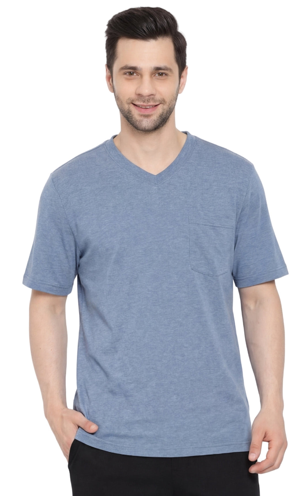 Men's Heavyweight Short Sleeve V-Neck T-Shirt – Relaxed Fit Cotton Blend with Pocket