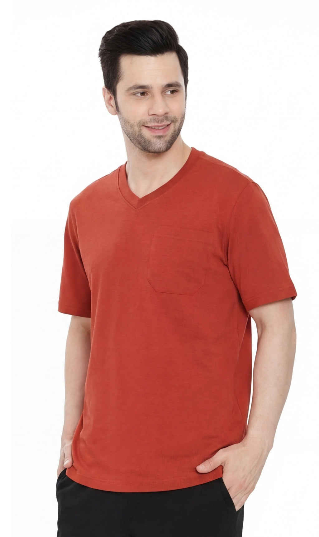 Men's Heavyweight Short Sleeve V-Neck T-Shirt – Relaxed Fit Cotton Blend with Pocket