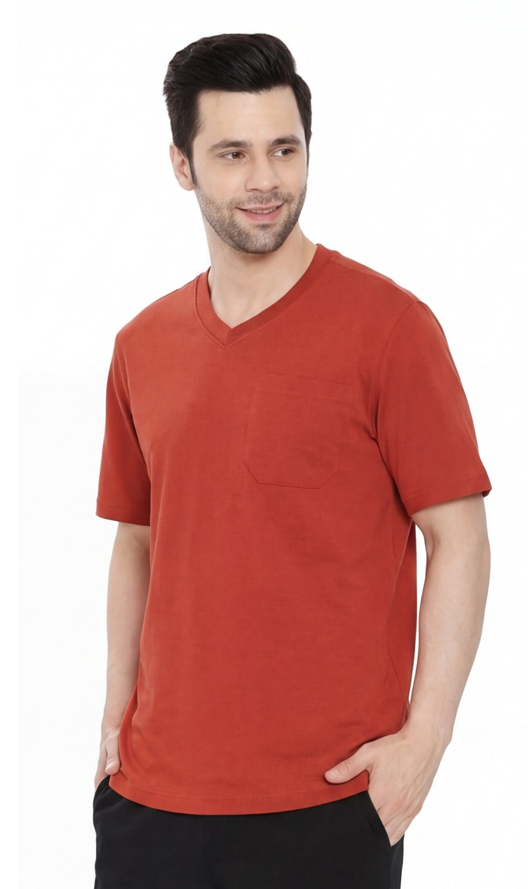 Men's Heavyweight Short Sleeve V-Neck T-Shirt – Relaxed Fit Cotton Blend with Pocket
