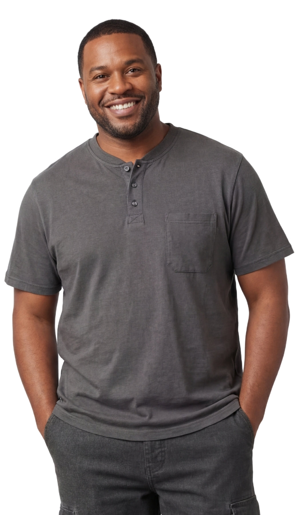 Men's Short Sleeve Henley Relaxed Fit Shirt with Pocket